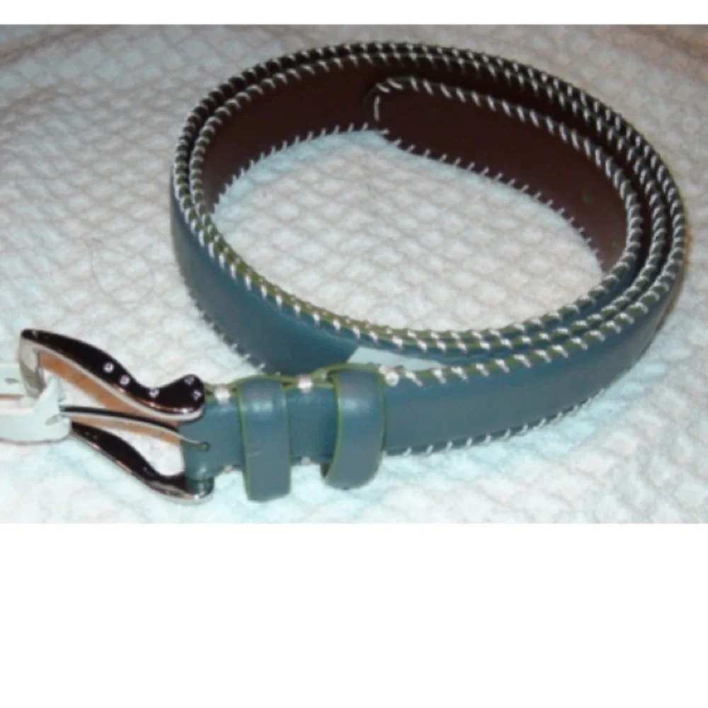 Robert Graham Griffith Suede Grey Whip Stitch Leather Belt